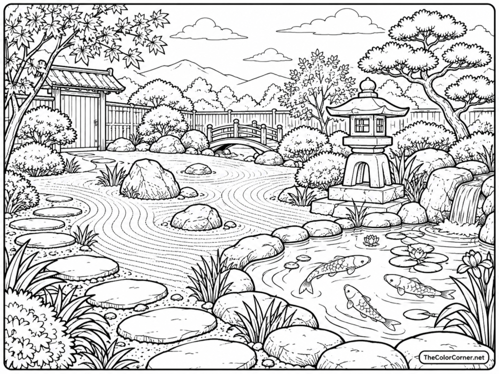 Zen Garden With Koi Pond
